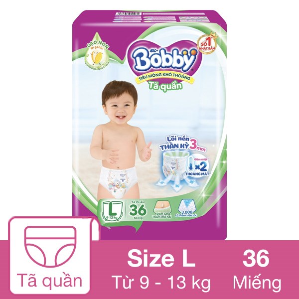 Tã quần Bobby size L 36 miếng (9 – 13 kg)