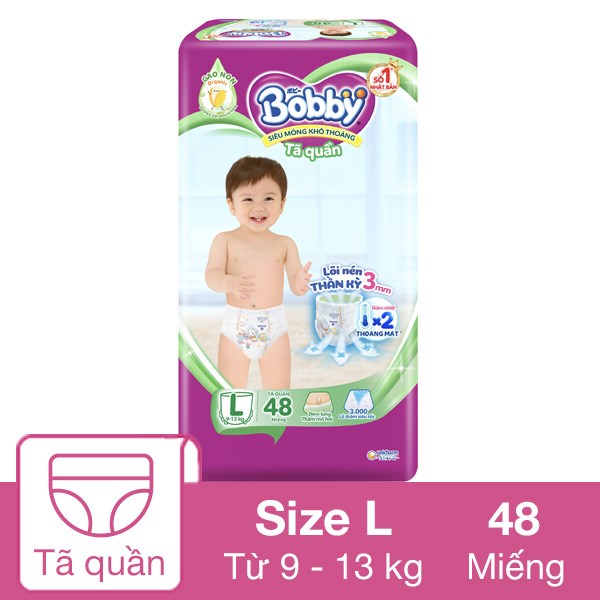 Tã quần Bobby size L 48 miếng (9 – 13 kg)