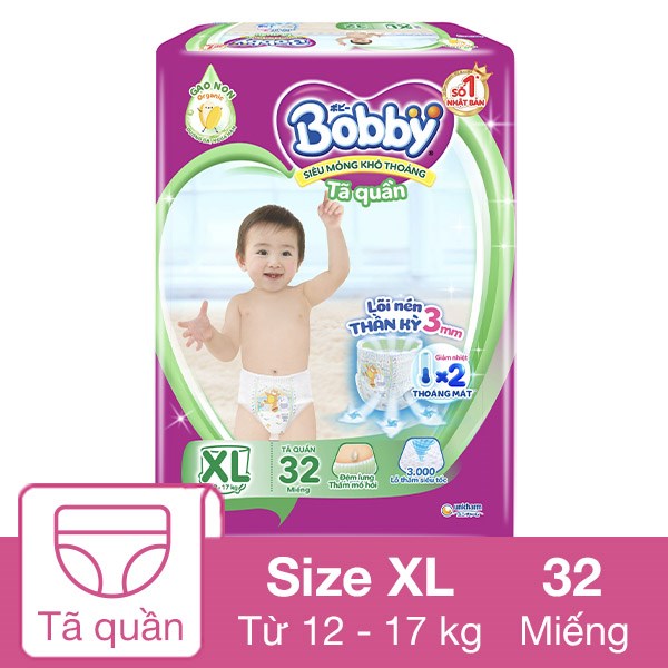 Tã quần Bobby size XL 32 miếng (12 – 17 kg)