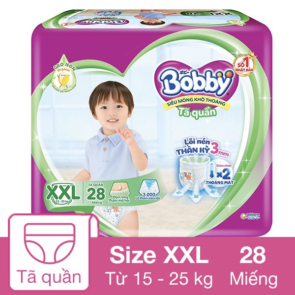 Tã quần Bobby size XXL 28 miếng (15 – 25 kg)