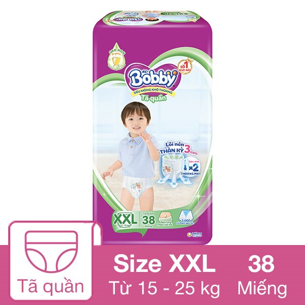 Tã quần Bobby size XXL 38 miếng (15 – 25 kg)