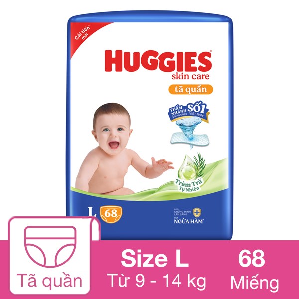 Tã Quần Huggies Skincare Size L 68 Miếng (9 - 14 Kg) - Giao Bao Bì Ngẫu Nhiên