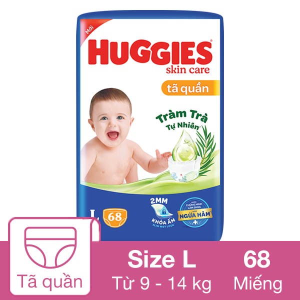 Tã quần Huggies Skincare size L 68 miếng (9 – 14 kg)