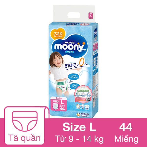 Tã quần cho bé gái Moony man size L 44 miếng (9 – 14 kg)