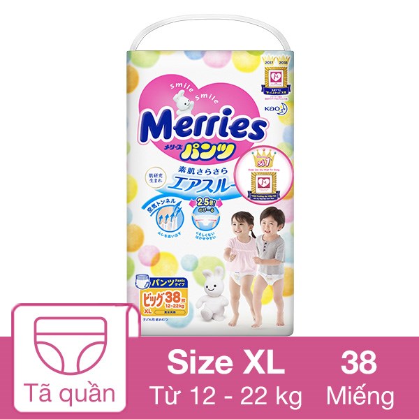 Tã quần Merries size XL 38 miếng (12 – 22 kg)