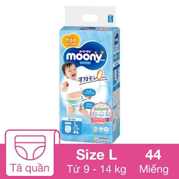 Tã quần cho bé trai Moony man size L 44 miếng (9 – 14 kg)