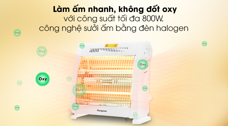 Quạt sưởi halogen Kangaroo KG1016C - Công suất sưởi ấm tối đa 800W