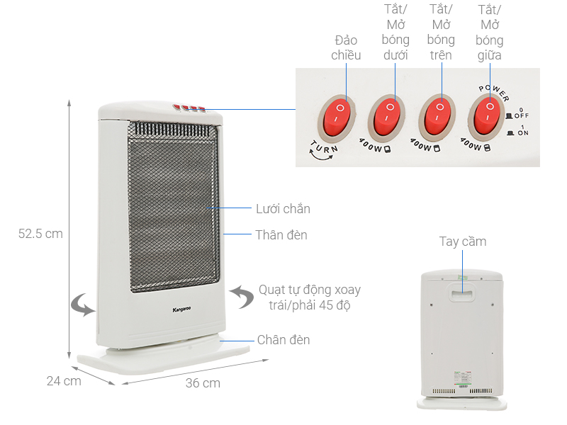 Quạt sưởi halogen Kangaroo KG1012C-KG 1200 W