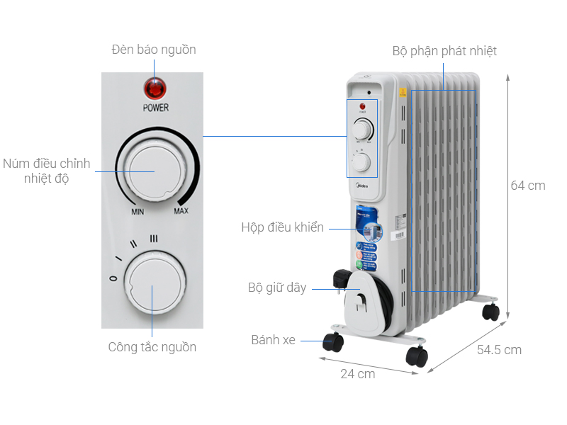 Thông số kỹ thuật Quạt sưởi dầu Midea MH-O23-11A