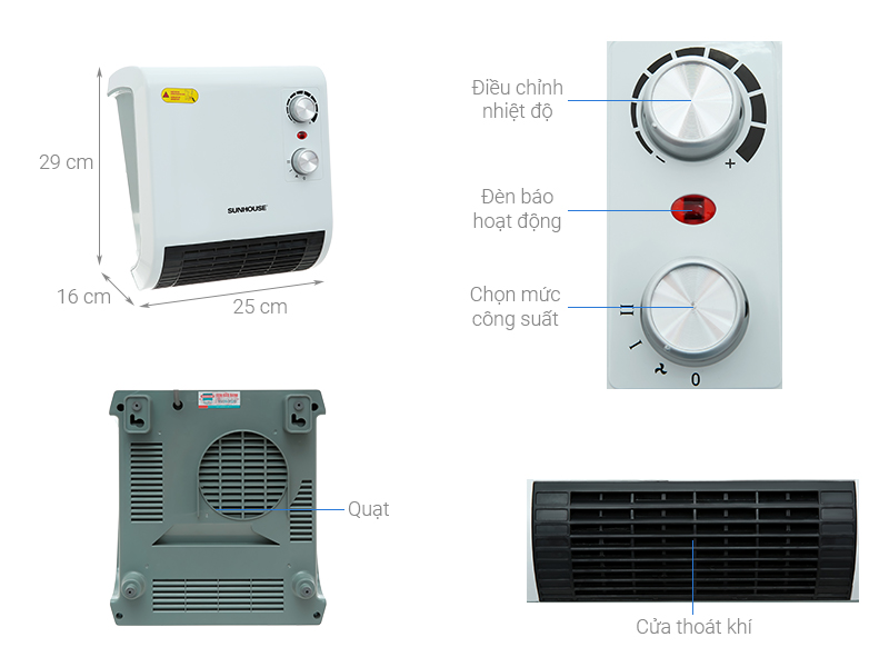 Quạt sưởi phòng tắm Sunhouse SHD3816W