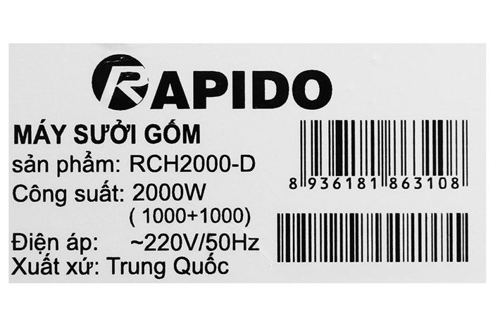 Máy sưởi gốm Rapido RCH2000-D Màu Trắng