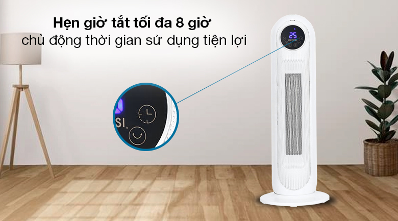 Quạt sưởi gốm ceramic Mutosi MCH-2200 - Hẹn giờ tắt tối đa 8 giờ 