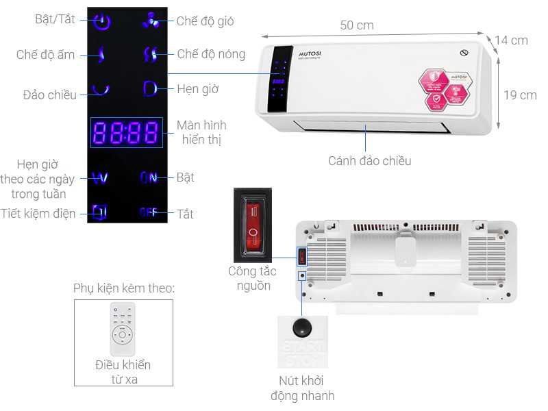 Máy sưởi gốm Ceramic Mutosi MCH-2000