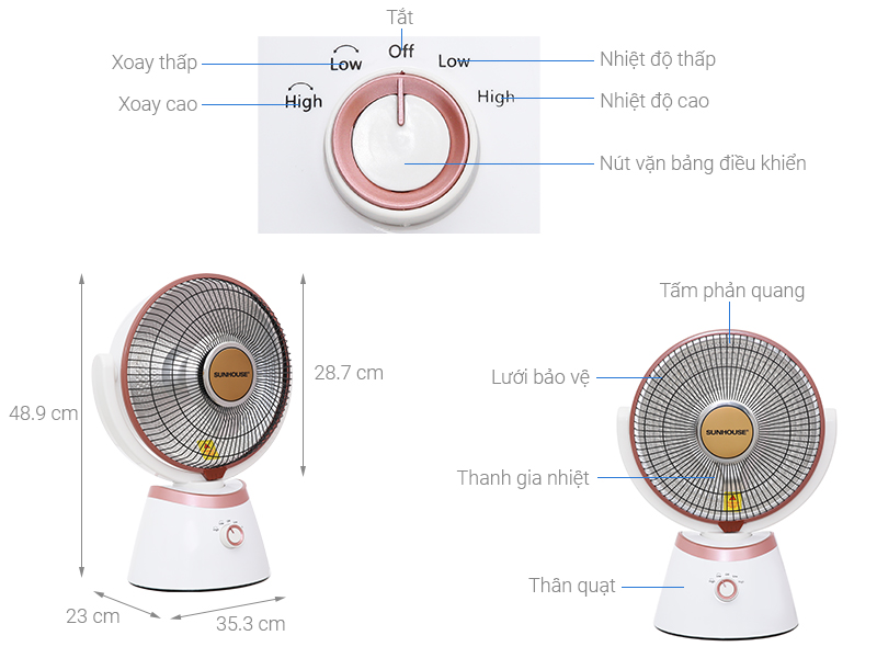 Quạt sưởi carbon Sunhouse SHD7008 Trắng