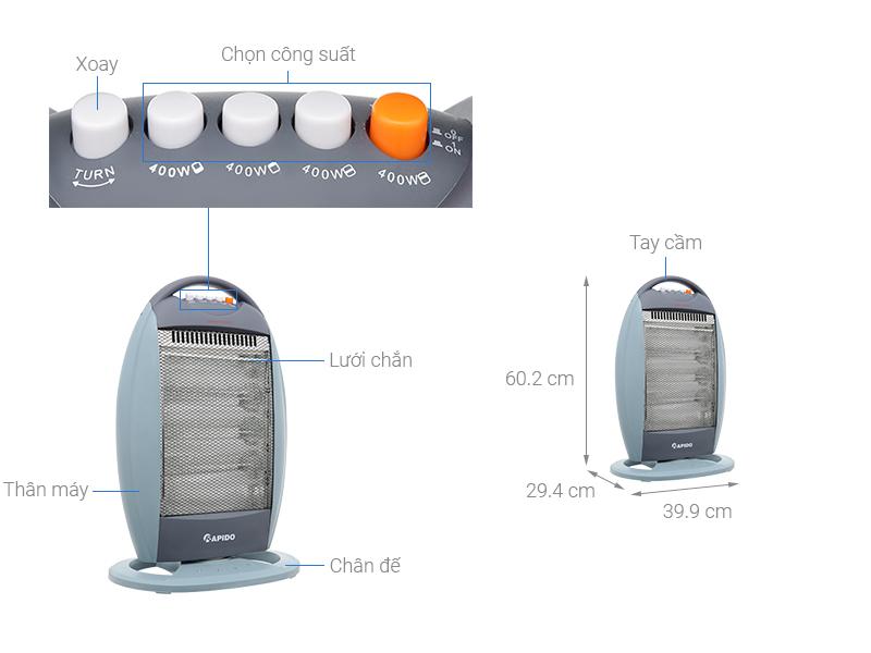 Máy sưởi Halogen Rapido RHH-1600M
