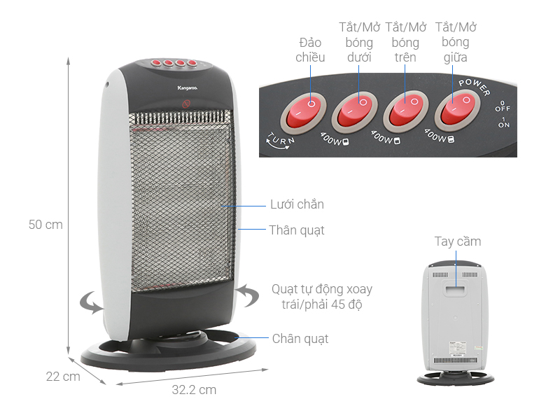 Quạt sưởi Halogen Kangaroo KG1010C 1200 W