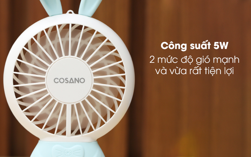 Quạt sạc mini Cosano CF005 xanh có công xuất 5W Quạt sạc mini Cosano CF005 xanh có công xuất 5W