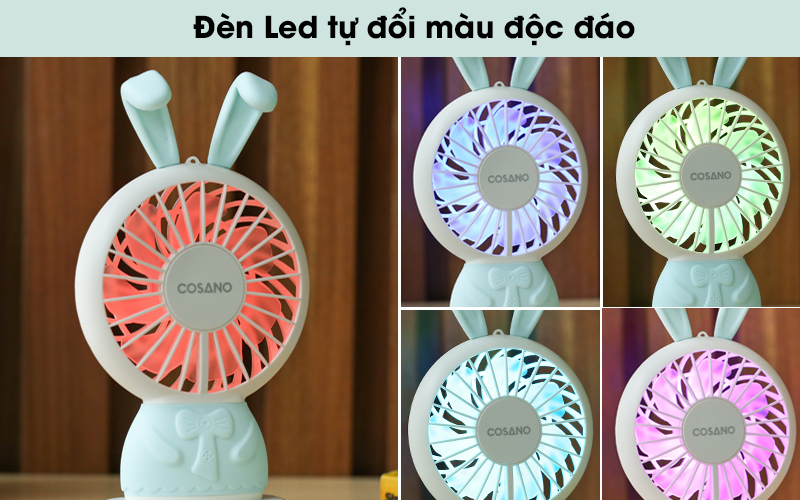 Quạt sạc mini Cosano CF005 xanh có đèn led độc đáo Quạt sạc mini Cosano CF005 xanh có đèn led độc đáo