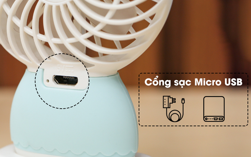Quạt sạc mini Cosano CF005 xanh với cổng sạc Micro USB Quạt sạc mini Cosano CF005 xanh với cổng sạc Micro USB