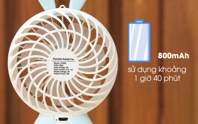 Quạt sạc mini Cosano CF005 xanh với dụng lượng pin 800 mAh Quạt sạc mini Cosano CF005 xanh với dụng lượng pin 800 mAh