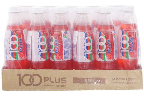 Nước ngọt có gas 100 Plus Isotonic drink hương Dâu chai 500ml (24 chai)