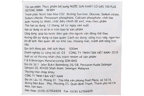 Nước ngọt có gas 100 Plus Isotonic drink hương Dâu chai 500ml (24 chai)