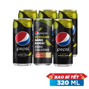6 lon nước ngọt Pepsi không năng lượng vị chanh 320ml