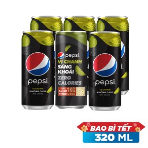 6 lon nước ngọt Pepsi không calo vị chanh 320ml