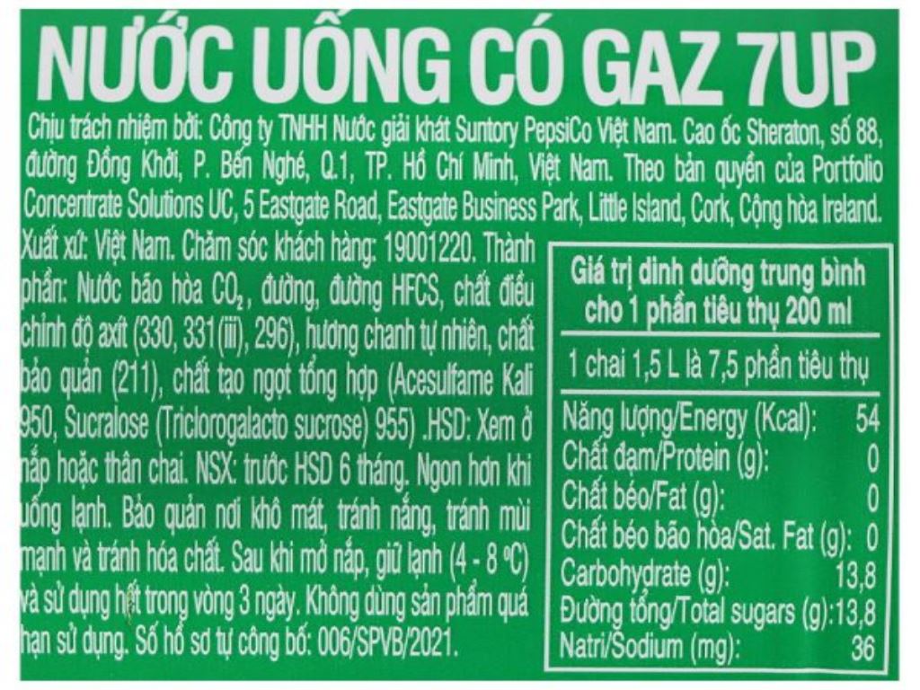 Nước ngọt 7 Up vị chanh chai 390ml 6