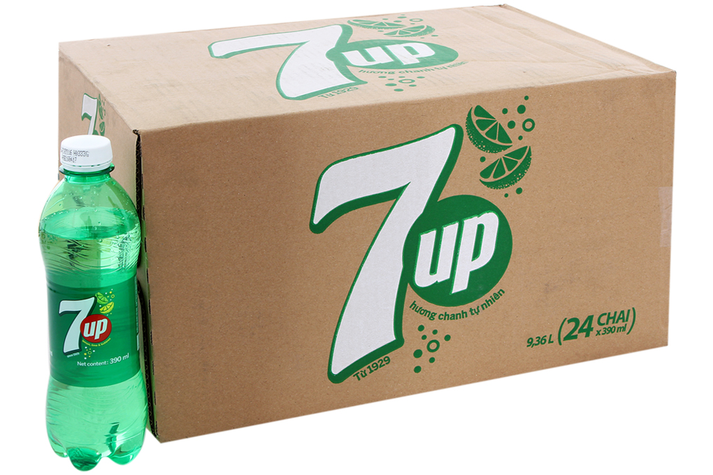 Nước ngọt 7 Up hương chanh chai nhựa 390ml ( Thùng 24 chai )