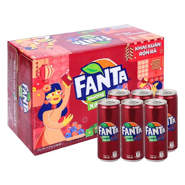 Thùng 24 Lon Nước Ngọt Fanta Vị Xá Xị 330 Ml