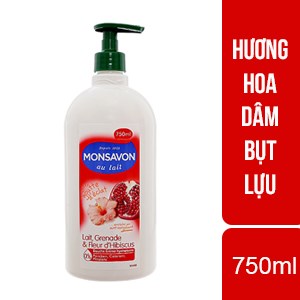 Sữa tắm dưỡng ẩm và chống oxy hóa chiết xuất hoa dâm bụt, quả lựu đỏ và sữa Monsavon 750ml