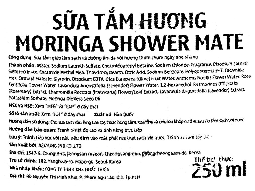 Sữa tắm Shower Mate hương moringa 250ml 4