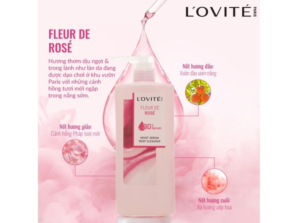 Sữa tắm serum dưỡng ẩm L'ovité Paris Fleur De Rosé 700ml 2