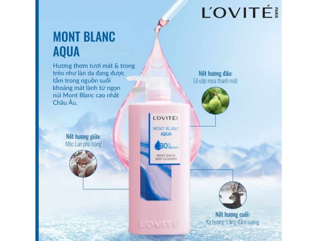 Sữa tắm serum dưỡng ẩm L'ovité Paris Mont Blanc Aqua 700ml 2