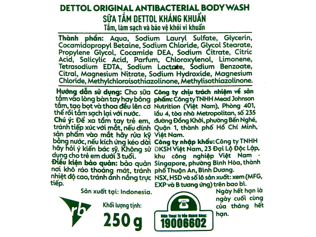 Sữa tắm Dettol Original kháng khuẩn chai 250g 3