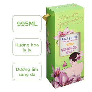 Hộp quà sữa tắm Hazeline trắng sáng da phục hồi từ thiên nhiên sữa ong chúa hoa ly 995ml