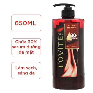 Sữa tắm serum L'ovité Paris Red Wine Merlot sáng da chai 650ml