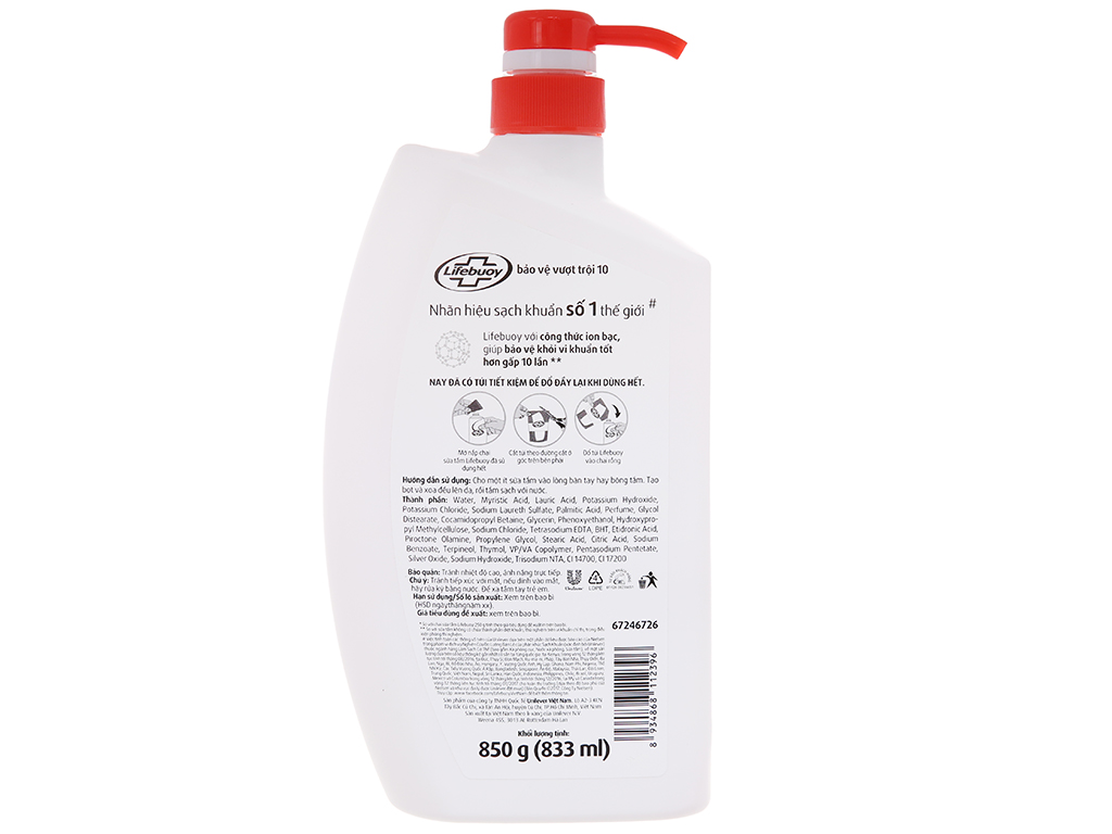 Sữa tắm bảo vệ khỏi vi khuẩn Lifebuoy bảo vệ vượt trội 833ml 1