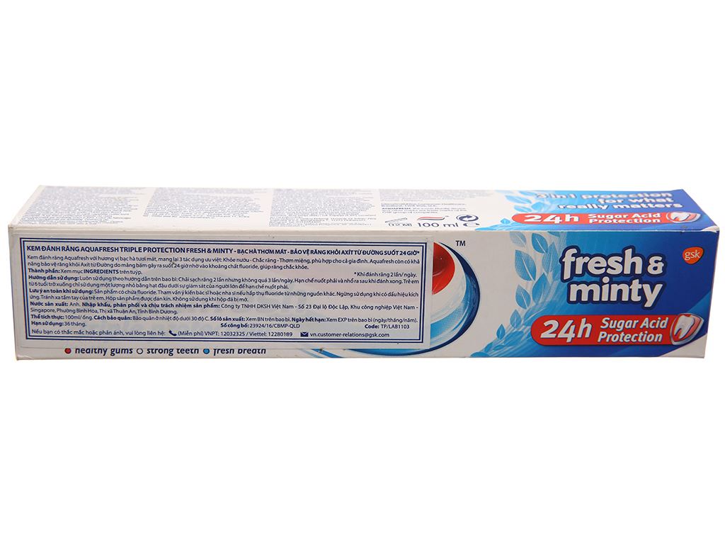 Kem đánh răng Aquafresh bảo vệ răng 24 giờ bạc hà thơm mát 100ml giá tốt