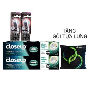 Combo 2 kem đánh răng Closeup Dừa, Than hoạt tính 180g và 2 bàn chải P/S Charcoal tặng 1 gối tựa lưng