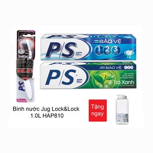 Combo 2 kem đánh răng P/S 123 & P/S Trà xanh 240g và 1 bàn chải đánh răng P/S than bạc tặng bình nước Jug Lock&Lock