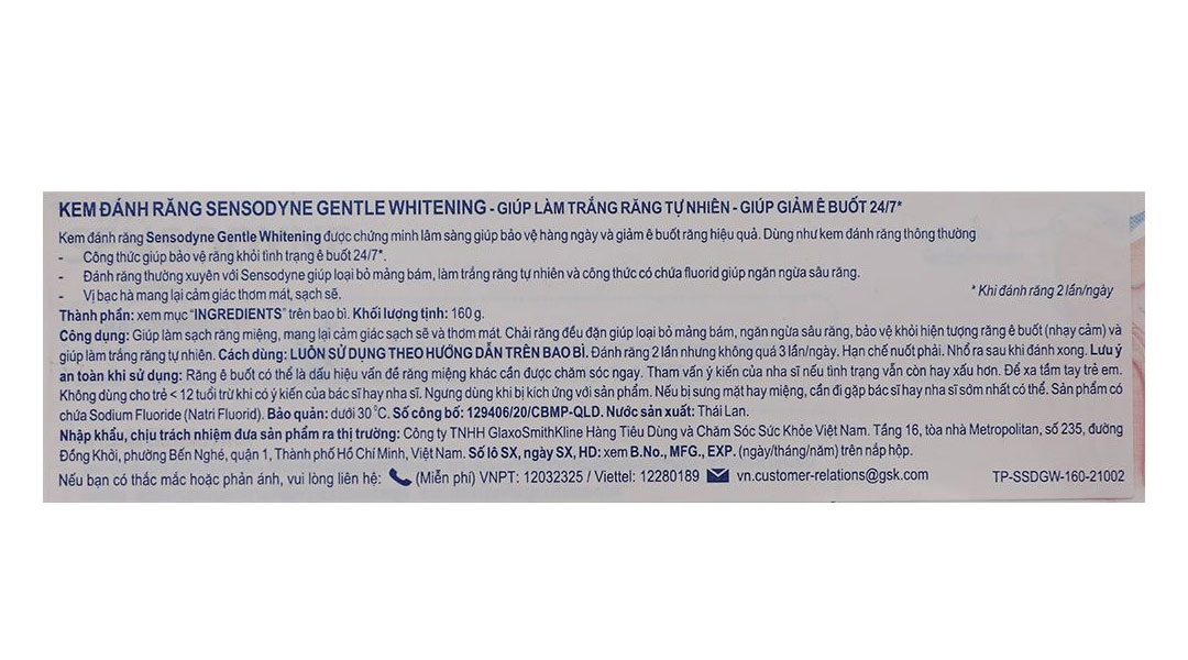 Kem đánh răng Sensodyne Gentle Whitening giúp làm trắng răng tuýp 160g - 21