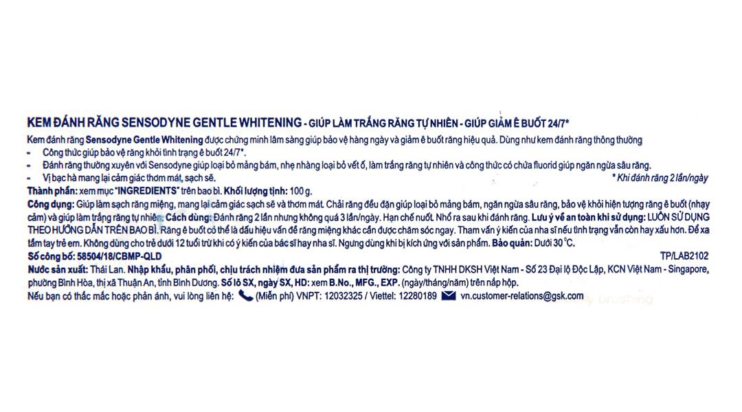 Kem đánh răng Sensodyne Gentle Whitening giúp làm trắng răng tuýp 100g - 20