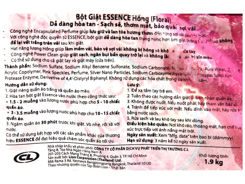 Bột giặt Essence hồng (floral) 1.9kg 5