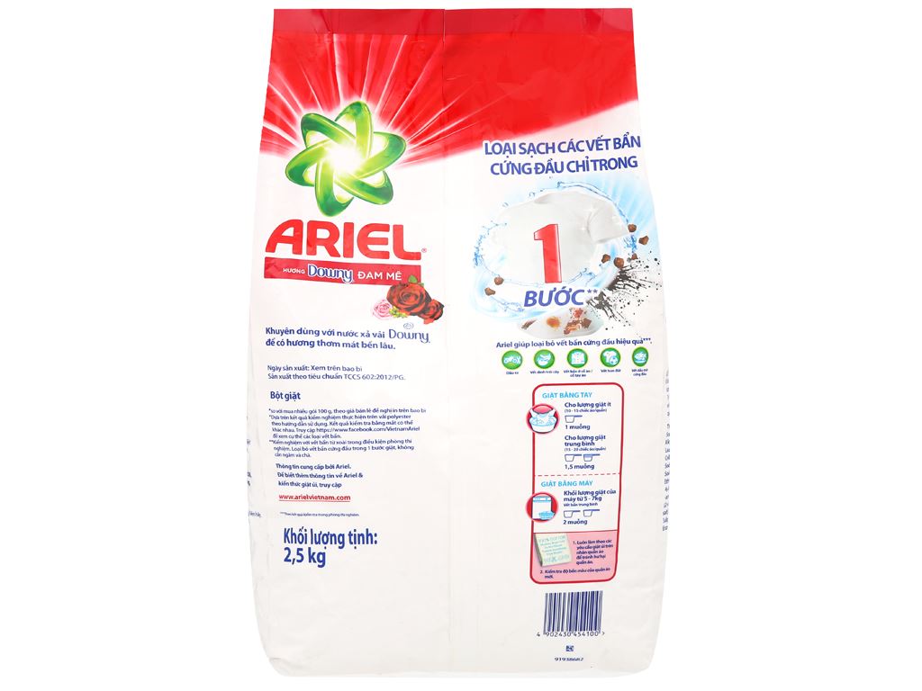 Bột giặt Ariel Sạch Hoàn Hảo - Khử Mùi Hôi, hương Downy đam mê 2.5kg 3