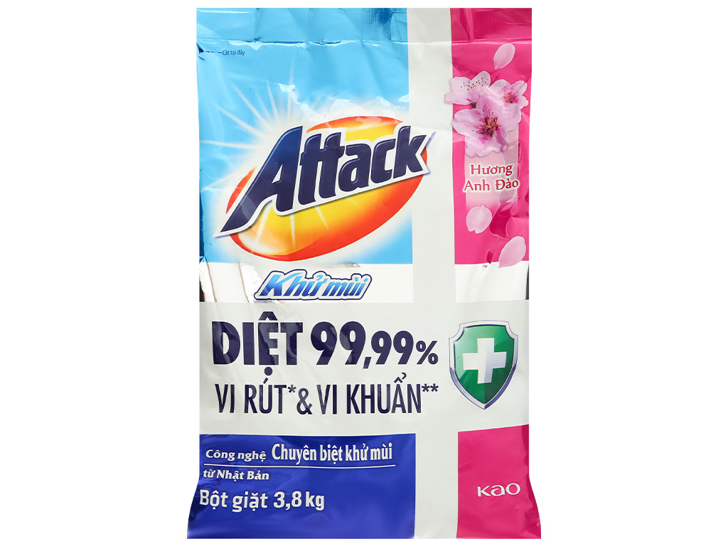 Bột giặt Attack khử mùi hương anh đào túi 3.8kg