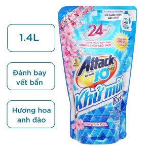 Nước giặt Attack Extra khử mùi hương hoa anh đào túi 1.4 lít
