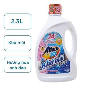 Nước giặt Attack Extra khử mùi hương hoa anh đào can 2.3 lít
