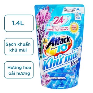 Nước giặt Attack Extra khử mùi hương hoa oải hương túi 1.4 lít
